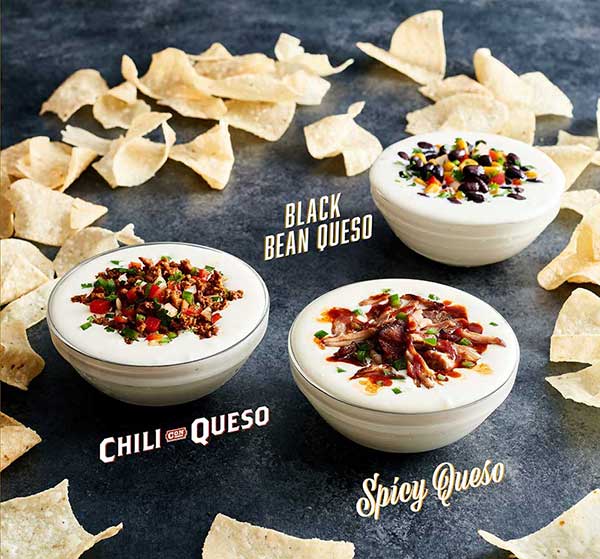 Three cups of Moes new queso flavors